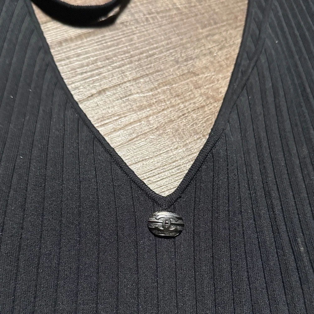 CHANEL Black Pleated Dress 👗 with Logo Button V neck - Picture 7 of 14